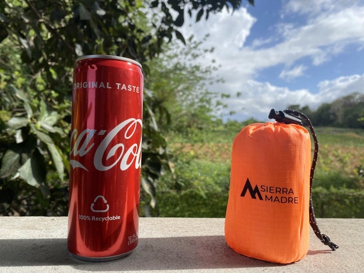 Emergency Sleeping Bag size comparison next to soda can